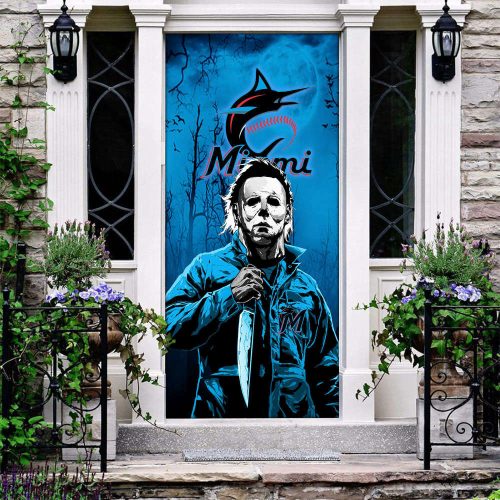 MLB Miami Marlins Door Cover Halloween Killer Michael Myers