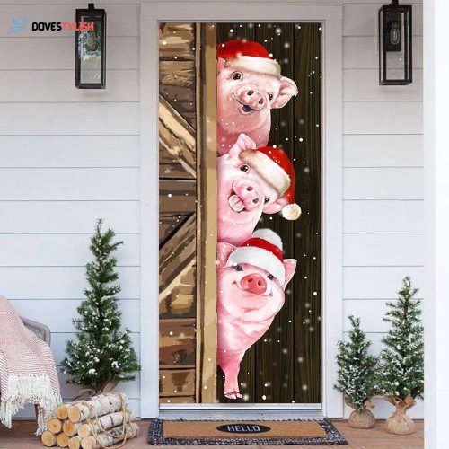 Pig Christmas Door Cover Funny Cute Xmas Holiday Christmas Front Door Cover House Decorative