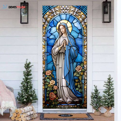 Virgin Mary Stained Glass Door Cover Christian Home Decor