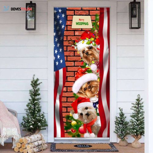 Yorkie Merry Woofmas Door Cover American Christmas Door Cover Best Christmas Decorations