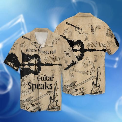 3D Guitar Hawaiian Shirt, Where Words Fail Guitar Speak, Guitar Lover Aloha Hawaii Shirt, Guitarist Hawaiian Shirts