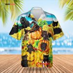 Cats And Pumpkin With Sunflowers Hawaiian Shirt 2024 Halloween Funny Button Up Shirt For Men