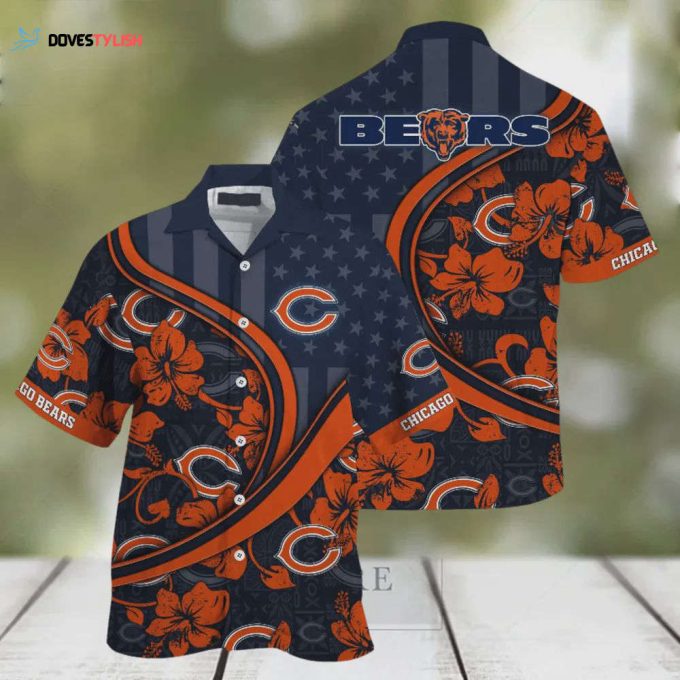 Chicago Bears NFL US Flag Aloha Pattern Hawaiian Shirt