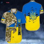 Coat Of Arms Of Ukraine Hawaii Shirt Camo Skull Ukraine Flag Button Up Shirt Mens