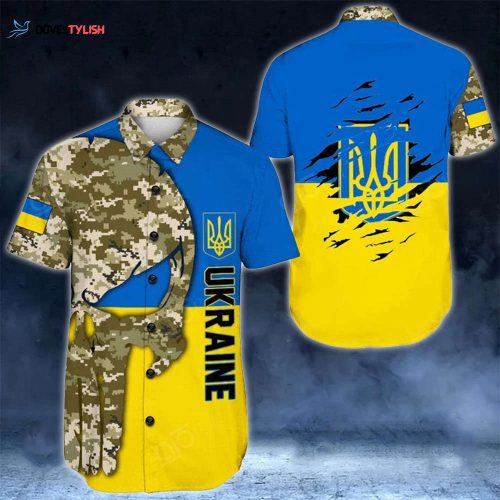 Coat Of Arms Of Ukraine Hawaii Shirt Camo Skull Ukraine Flag Button Up Shirt Mens