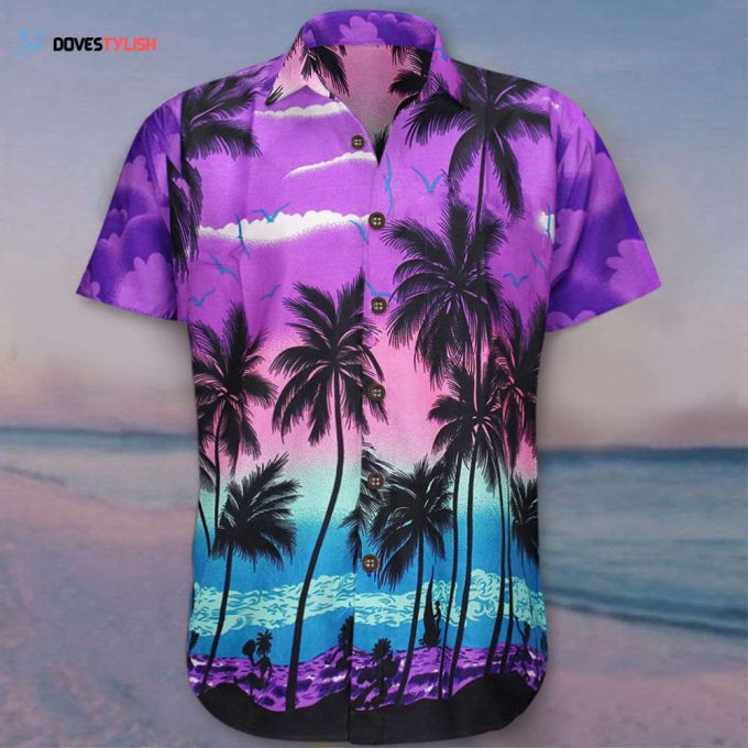 Coconut Tree Purple Hawaiian Shirt Mens Beach Button Up Shirts Best Gift For Beach Goers