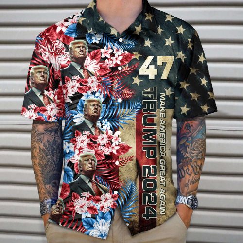 Custom Funny Photo Trump 2024 Hawaii Shirt Unisex Gift Tee 2024