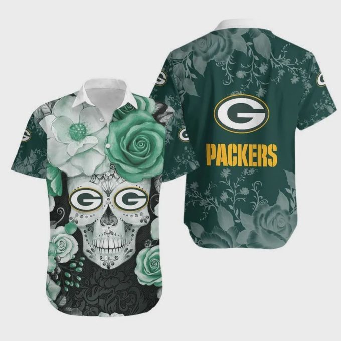 Green Bay Packers Skull Flowers Hawaiian Shirt