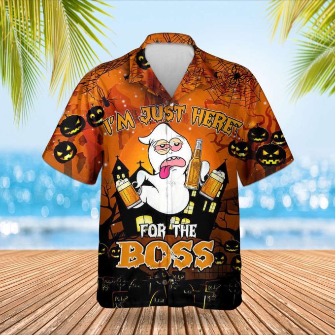 I’m Just Here For The Boss Hawaiian Shirt Beer Drinking Ghost Shirt Funny Gifts For Halloween