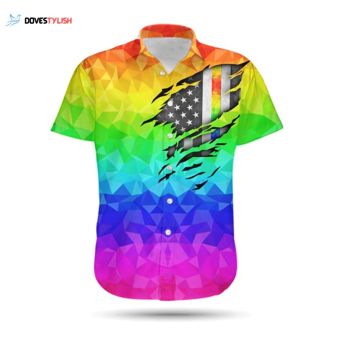 LGBT Pride Hawaiian Shirt Rainbow Polygonal American Flag Inside Hawaii Aloha Shirt