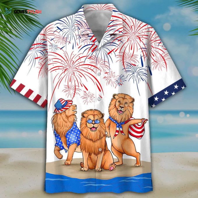 Lion Hawaiian Shirts, Independence’s Day Funny Hawaii Shirt, Patriotic Gift, Lion Lover Gift