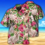 Lovely Sphynx Cat with Tropical Floral Pattern Hawaiian Shirt, Cat Lovers Hawaii Shirt