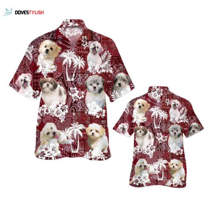 Malshi Hawaiian Shirt, Red Tribal Pattern Hawaiian Shirt For Dog Lovers