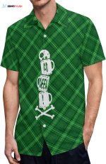 Men Button Down Shirt Short Sleeve Stretch Mens St Patricks Day 3D Clover Hawaiian Shirt Gift for Irish