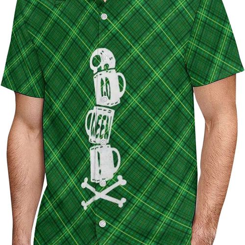 Men Button Down Shirt Short Sleeve Stretch Mens St Patricks Day 3D Clover Hawaiian Shirt Gift for Irish