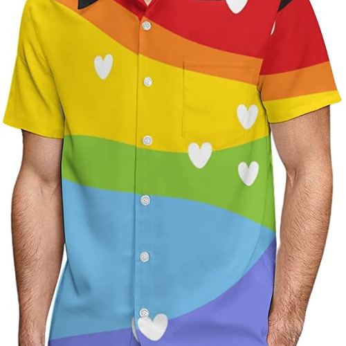 Men’s Casual Button Down Hawaiian Shirt Pride Month Rainbow Lgbt Print Summer Hawaiian Shirts Beach Shirts Gift