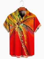 Men’s Gradient Coconut Tree Print Hawaiian Shirt, Cool Hawaiian Shirt, Gift For Him