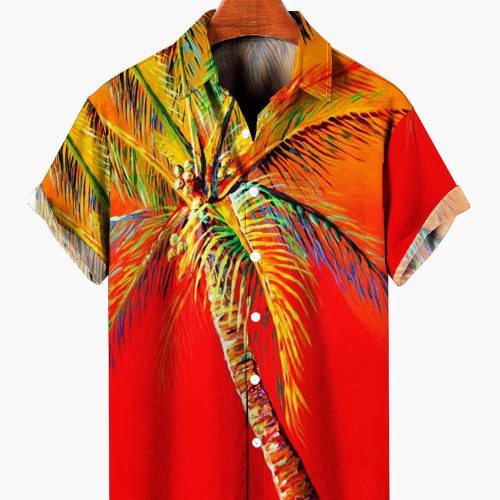 Men’s Casual Button Down Short Sleeve Shirt Pride Month Rainbow LGBT Print Summer Hawaiian Shirts Beach Shirts Gift