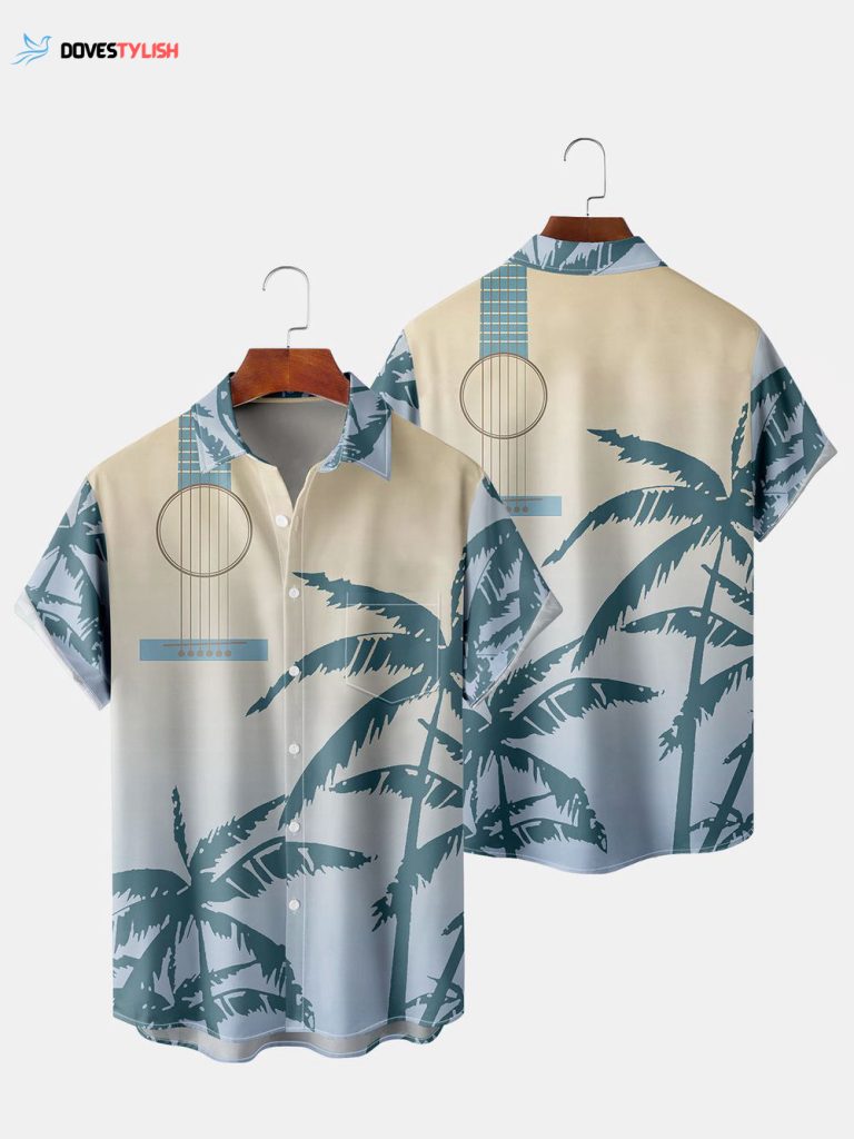 Men’s Gradient Coconut Tree Print Hawaiian Shirt, Gift Shirt, Cool Hawaiian Shirt