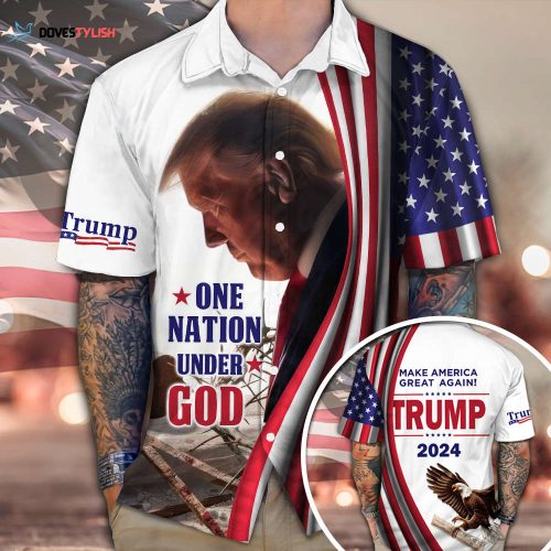 One Nation Under God Hawaiian Shirt, 3D Full Printed Eagle Hawaiian Shirts, In God We Trust Hawaiian Shirt