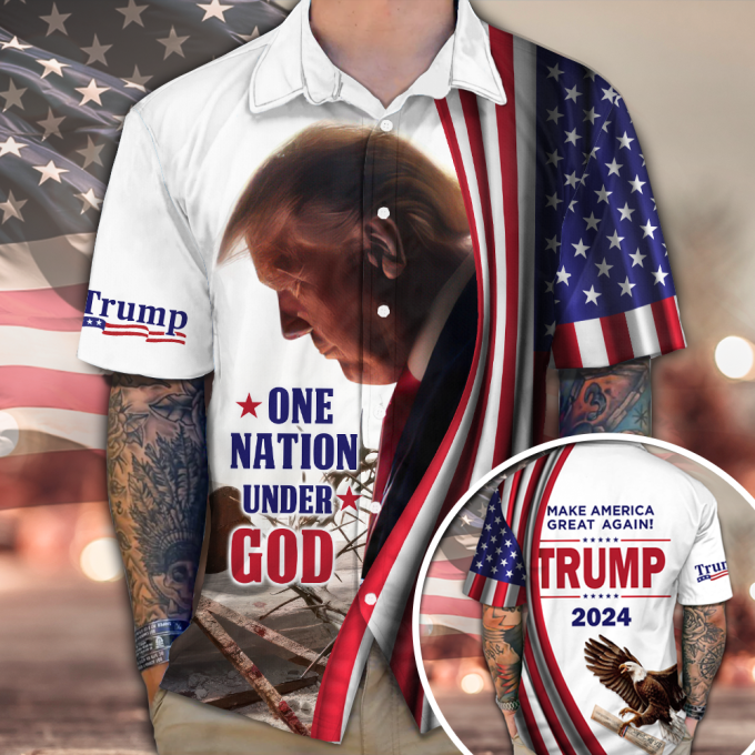 One Nation Under God Trump Hawaii Shirt Unisex Gift Tee 2024