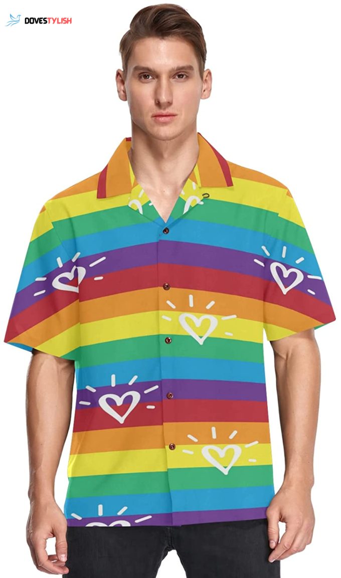 Rainbow Lgbt Striped Flag Men’s Hawaiian Shirt Short Sleeves Button Down Aloha Shirts Beach