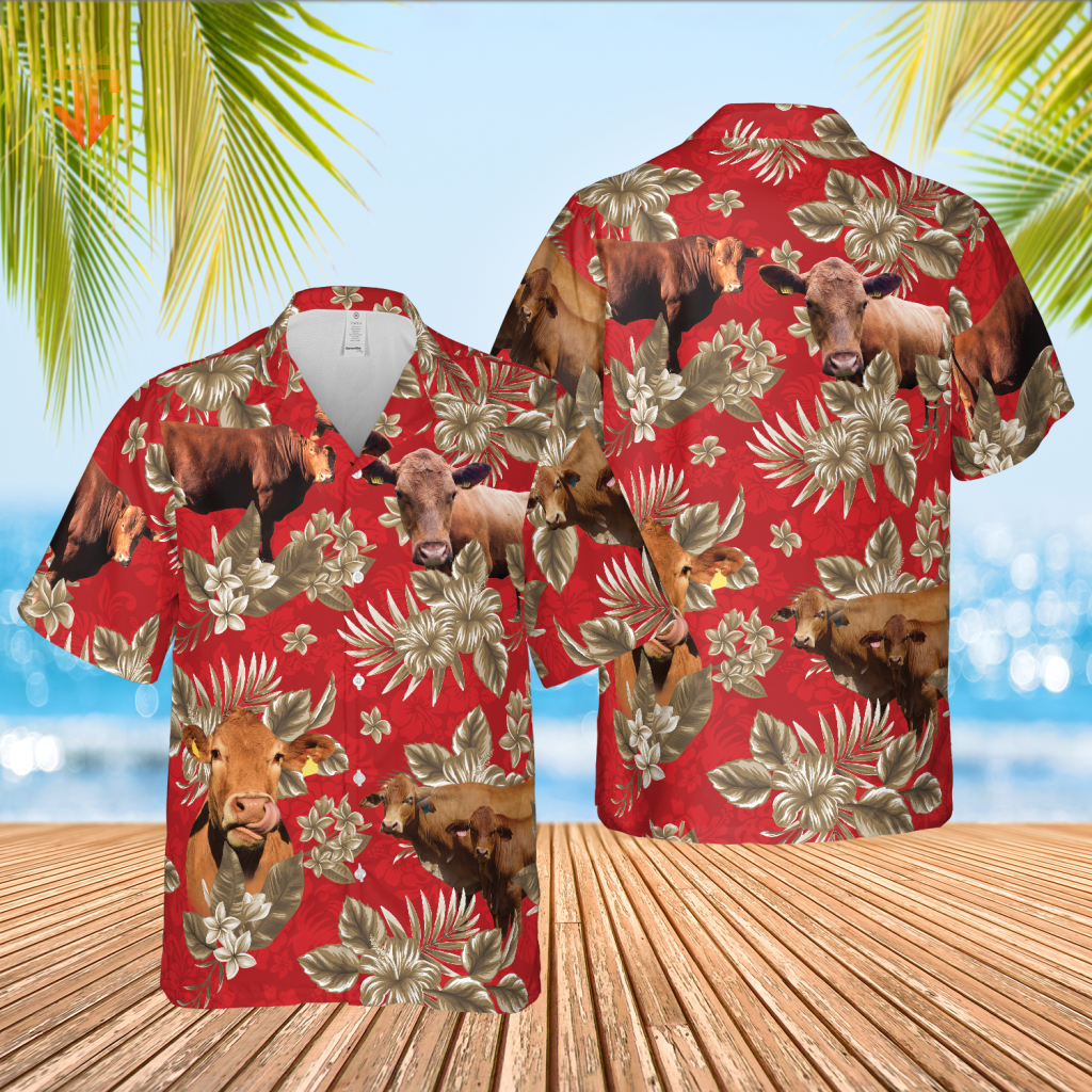 Red Angus Cattle Lovers Aloha Pattern All Over Printed 3D Hawaiian Shirt