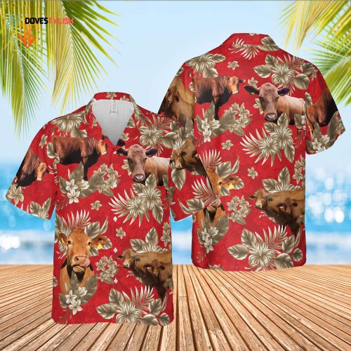 Red Angus Cattle Lovers Tropical Plant Hawaiian Shirt, Unisex Print Aloha Short Sleeve Casual Shirt