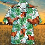 Red Angus Cattle Lovers Tropical Plant Hawaiian Shirt, Unisex Print Aloha Short Sleeve Casual Shirt