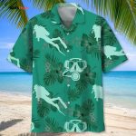 Scuba Diving Kelly Green Hawaiian Shirt, Aloha Summer Scuba Diving Shirts, Scuba Diving Turtle Hawaiian Shirt