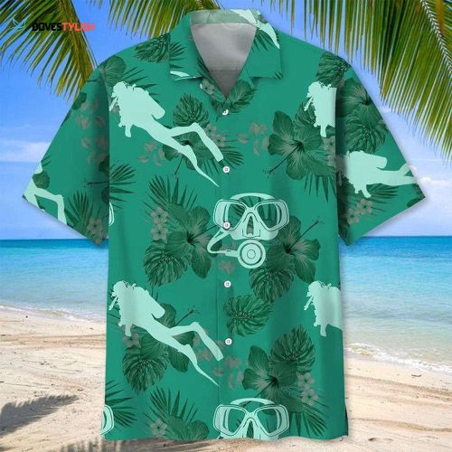 Scuba Diving Coconut Ocean Hawaiian Shirts For Travel Summer, Scuba Diving 3D All Over Printed Hawaii Shirt