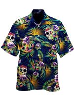 Short Sleeve Skull Hawaiian Shirt, Skull Beach Shirt, Aloha Hawaiian Shirt For Him