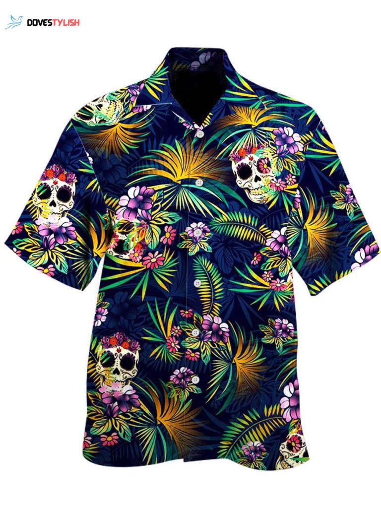 Short Sleeve Skull Hawaiian Shirt, Skull Beach Shirt, Aloha Hawaiian Shirt For Him