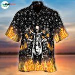 Skeleton Hawaiian Shirt Skull Skeleton Rider On Fire All Over Printed 3D Hawaiian Shirt