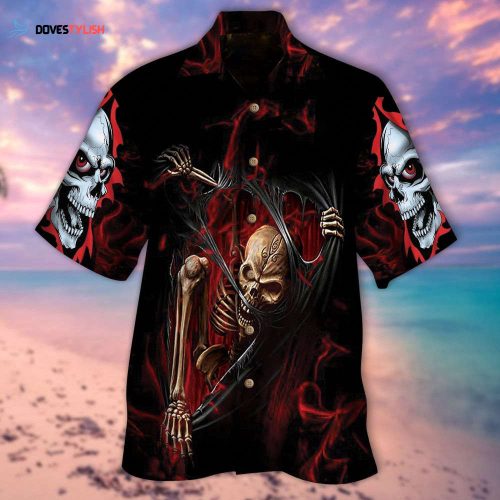 Skull Fire Hawaiian Shirt For Him Her, Men Skull Hawaii Aloha Beach Shirt