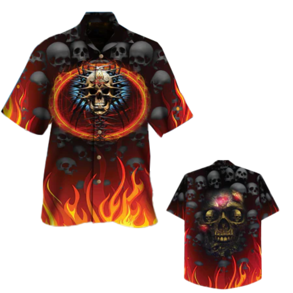 Skull Hawaiian Shirt Men Women Skull Fire And Bones All Over Printed 3D Hawaiian Shirt