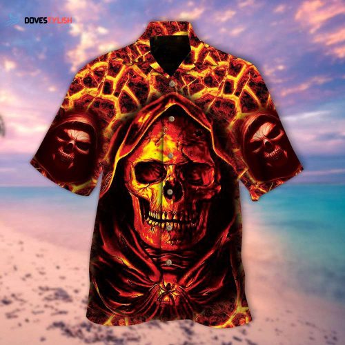 Skull Half Orange Half Blue All Over Printed 3D Hawaiian Shirt