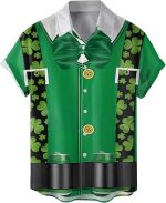 St. Patrick’s Day Button Down Shirt, Funky Irish 3D Print Unisex Hawaiian Shirt, Beach Shirts For Her