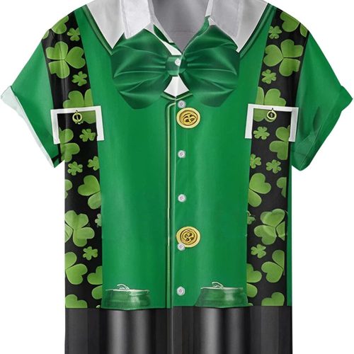 St. Patrick’s Day Button Down Shirt, Funky Irish 3D Print Unisex Hawaiian Shirt, Beach Shirts For Her