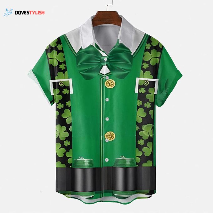 St. Patrick’s Day Button Down Shirt, Funky Irish 3D Print Unisex Hawaiian Shirt, Beach Shirts For Her