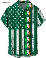 St. Patrick’s Day Button Down Shirt Short Sleeve Casual Shirt Green Shamrock Aloha Shirts