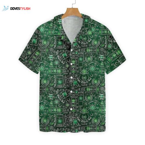 St.Patrick’s Day Shirt Button Down Short Sleeve Vintage Bowling Hawaiian Shirts Irish Clover Printed Casual Shirt