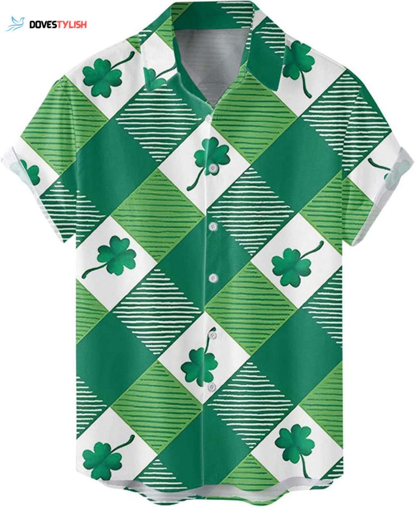 St. Patrick’s Day Hawaiian Shirt, Funky Irish 3D Print Button Down Beach Shirts, Gift For Him