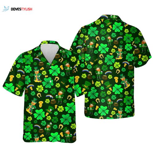 St. Patrick’s Day Button Down Shirt Short Sleeve Casual Shirt Green Shamrock Printed Irish Shirt