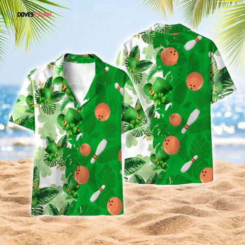 St Patricks Day Hawaiian Shirts With Bowling Floral, Aloha Hawaiian Shirt, Short Sleeve Hawaiian Shirt For Him