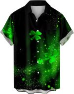 St.Patrick’s Day Shirt Button Down Short Sleeve Vintage Bowling Hawaiian Shirts Irish Clover Printed Casual Shirt