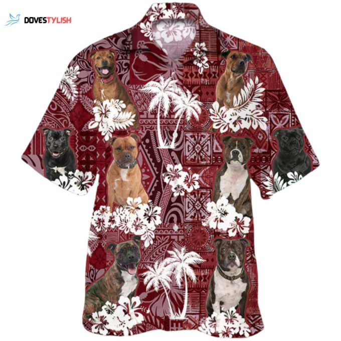 Staffordshire Bull Terrier Hawaiian Shirt, Red Hawaii Shirt For Dog Lovers