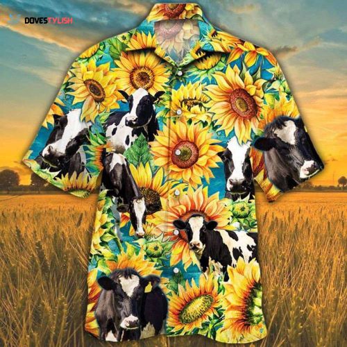 Sunflower Shorthorn Cattle Hawaiian Shirt