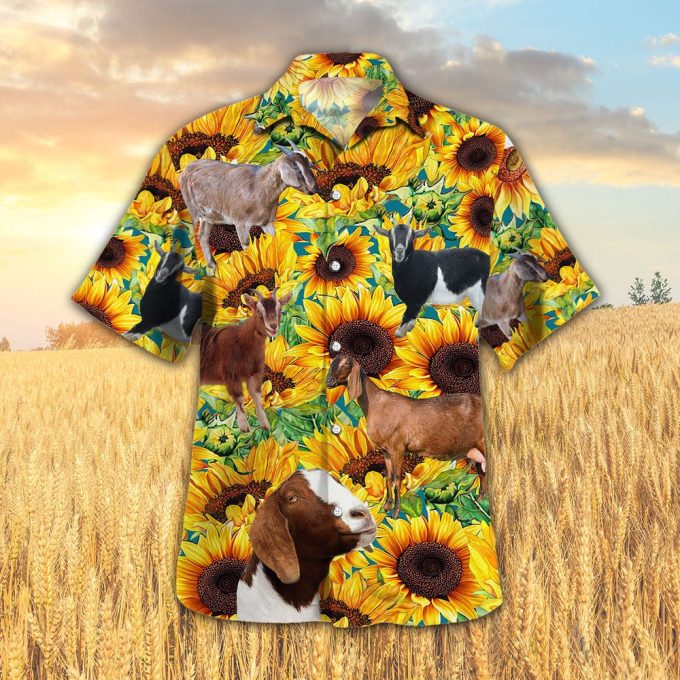 Sunflower Nubian Goat Hawaiian Shirt