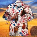 Tx Longhorn Cattle Lovers American Flag Hawaiian Shirt, Unisex Print Aloha Short Sleeve Casual Shirt